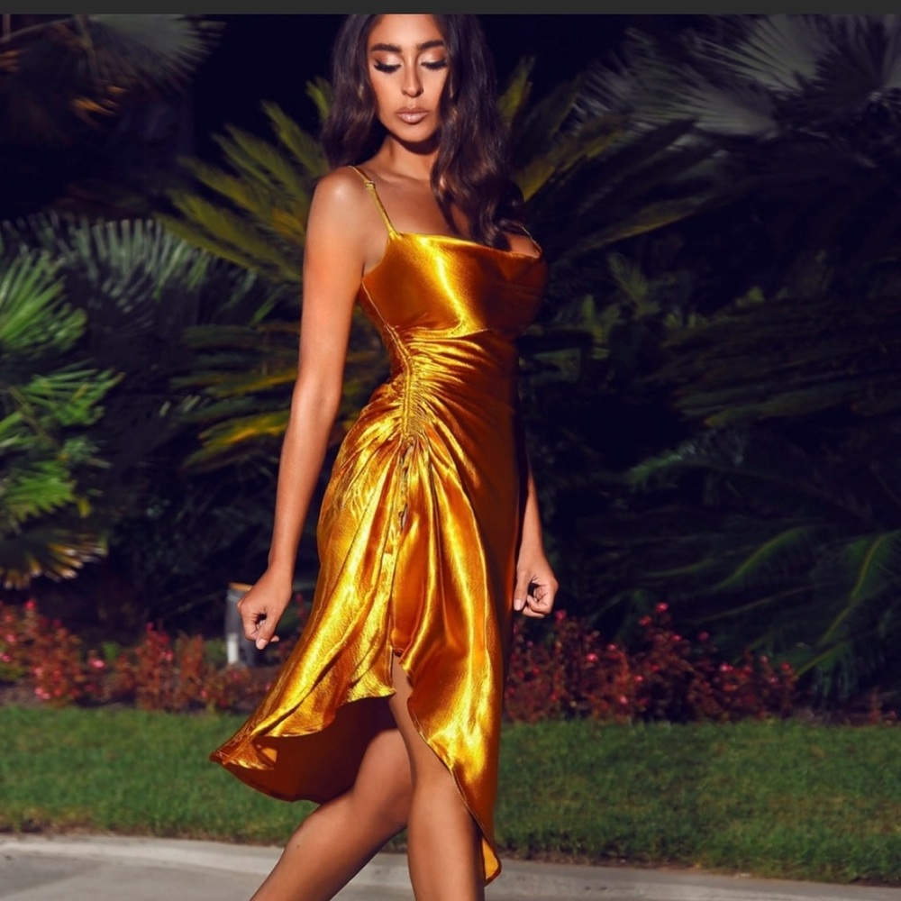 NWT Miss Circle Montego Green Satin Side Slit Dress XL